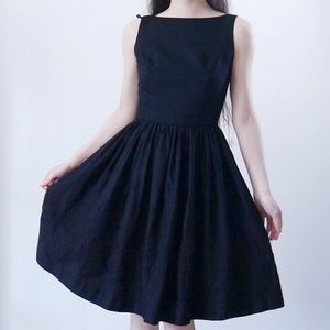 Vintage 50s Gay Gibson Black Dress with Floral Embroidery
